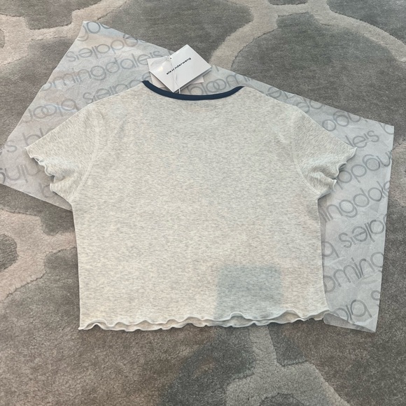 NEW Alexander wang Short Sleeve Lettuce Trim Cropped Tee heather grey - Picture 3 of 9